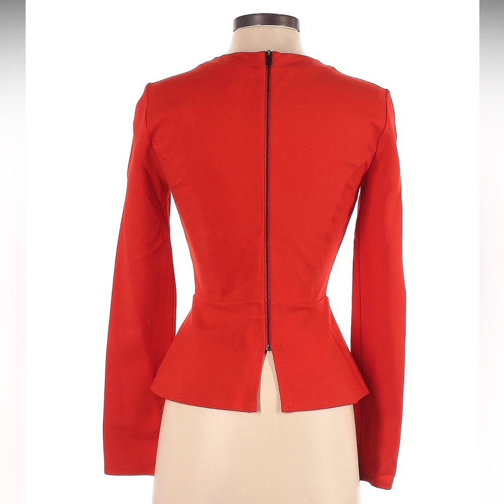 BCBGMAXAZRIA Red Stretch Cut-out Peplum Zip Top - Picture 2 of 7